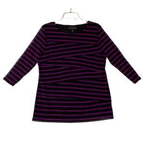 DANA BUCHMAN Womens XL Purple Black Striped 3/4 Sleeve Tunic Top Casual